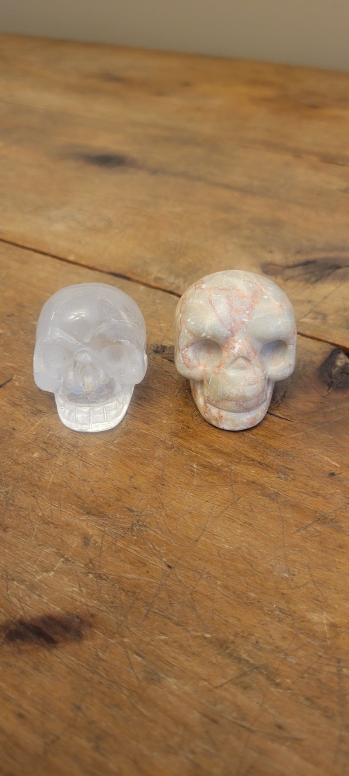 2 Polished Crystal Gemstone Skulls