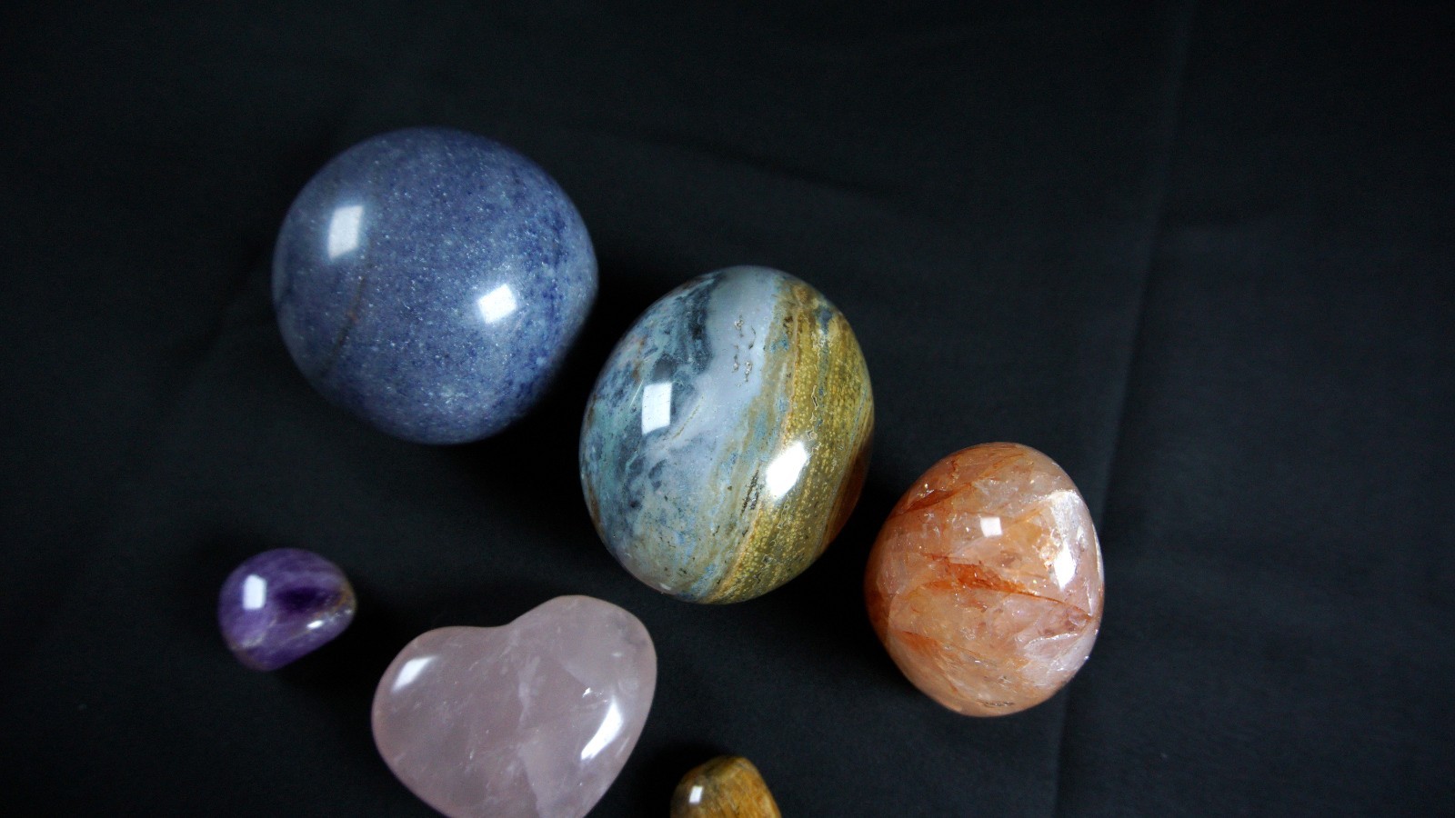 Mixed Crystal Lot 7pc Spheres Freeform Tumbled Jasper Quartz Tiger Eye Lapis