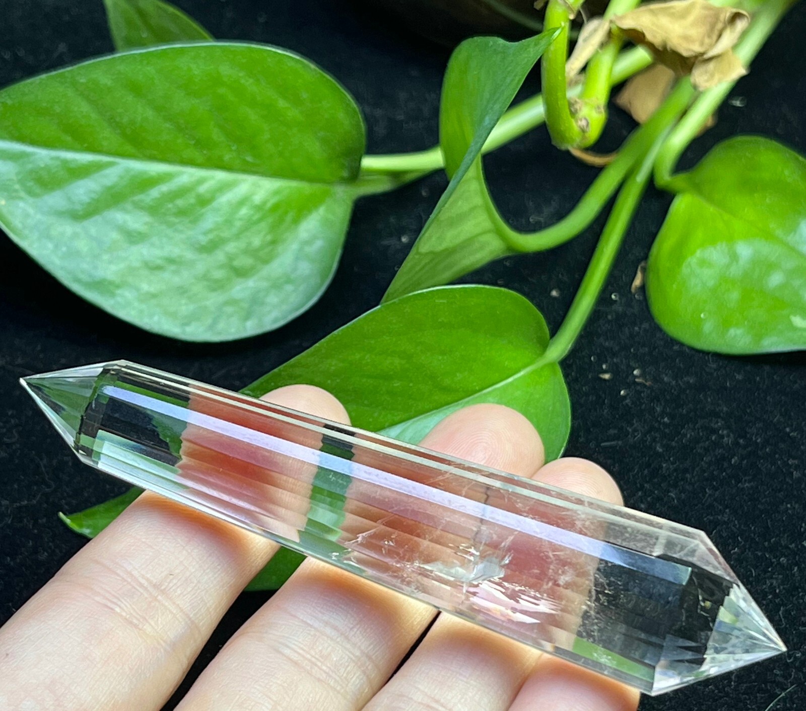 24 Sides Natural Clear Quartz CRYSTAL Point Wand VOGEL STYLE Double Terminated