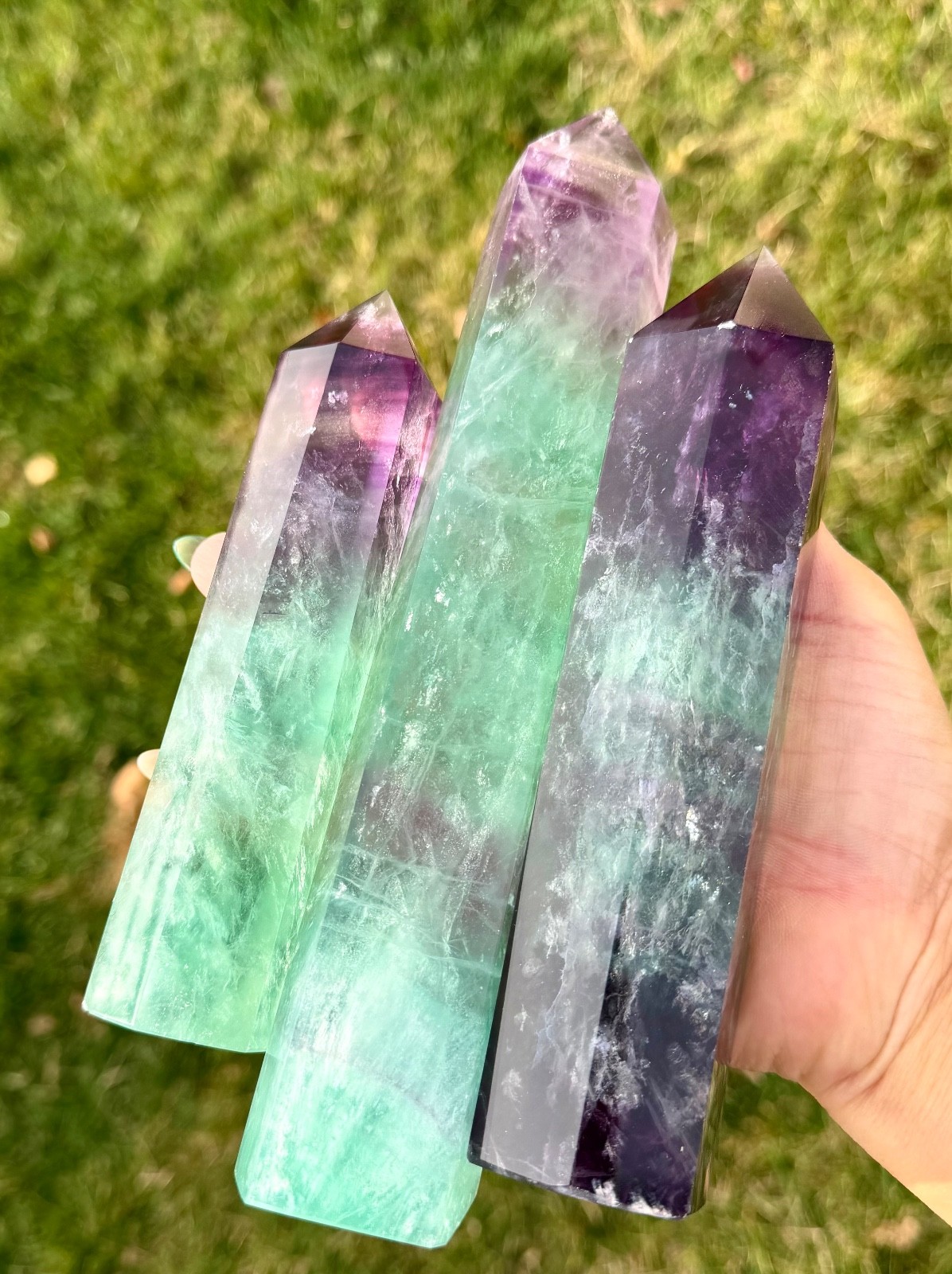 Wholesale 3 Pcs Large Natural Watermelon Fluorite Obelisk Crystal Tower Point