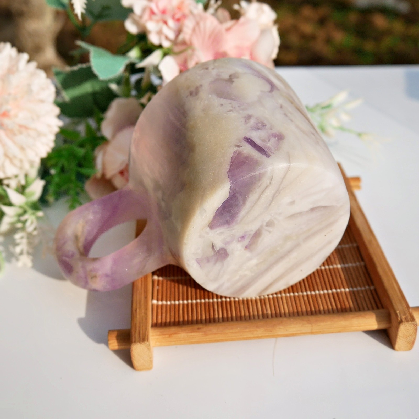 4.8″ Silk Banded Fluorite Cup Crystal Healing Bowl Meditation Gems Carved Decor
