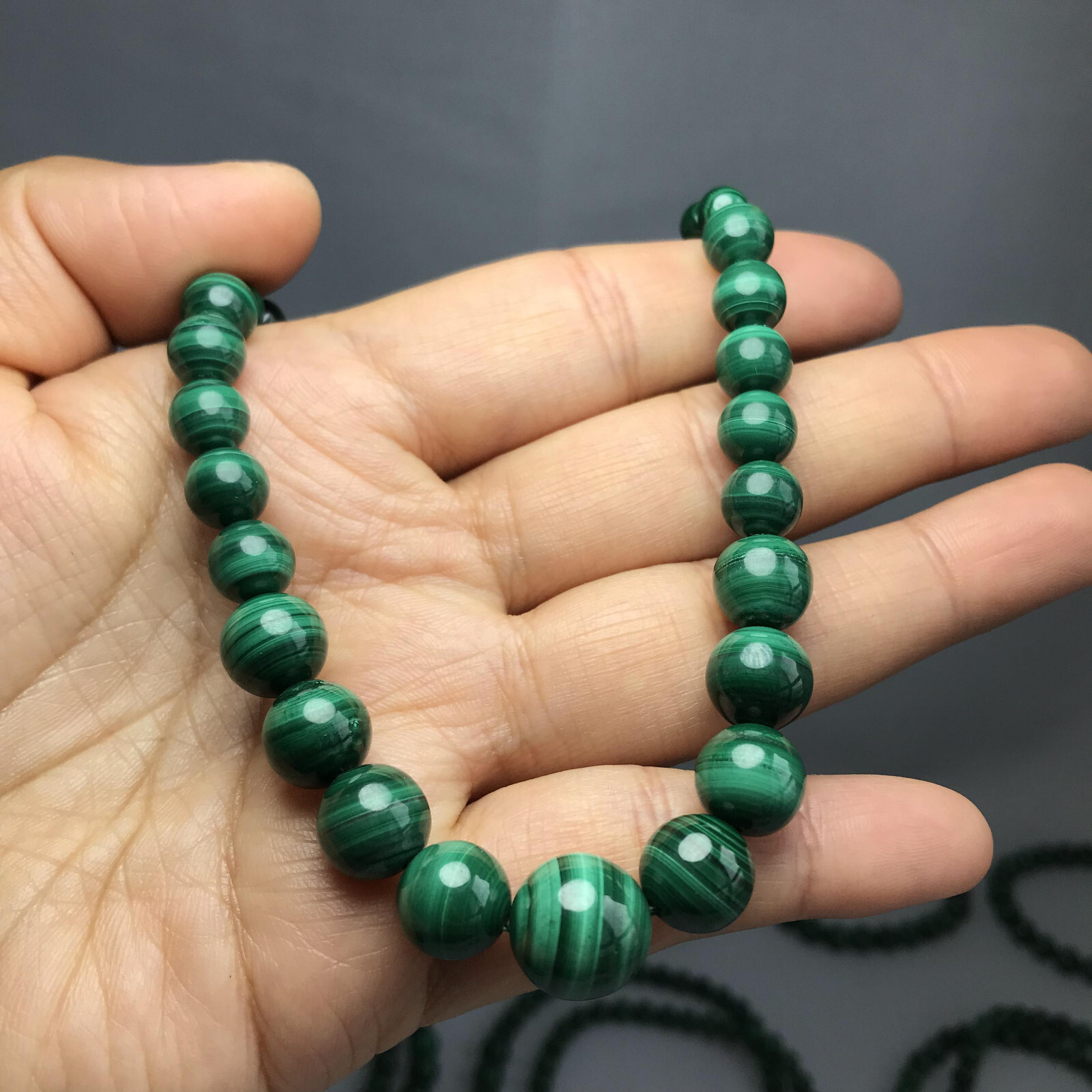 Natural malachite Tower Chain Necklace Polish Crystal sphere Specimen 6-12mm 55g
