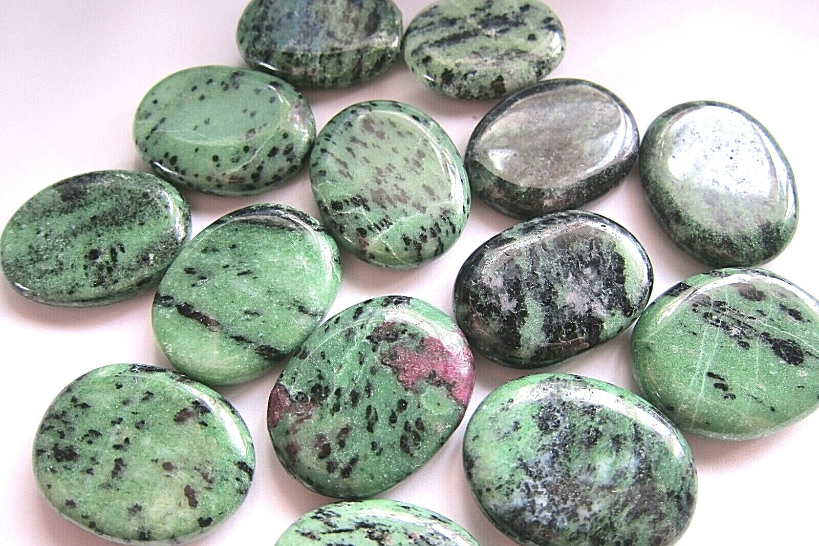 1X Green Zoisite Flat Palm Stone 40mm Heart Chakra Reiki Healing Crystal