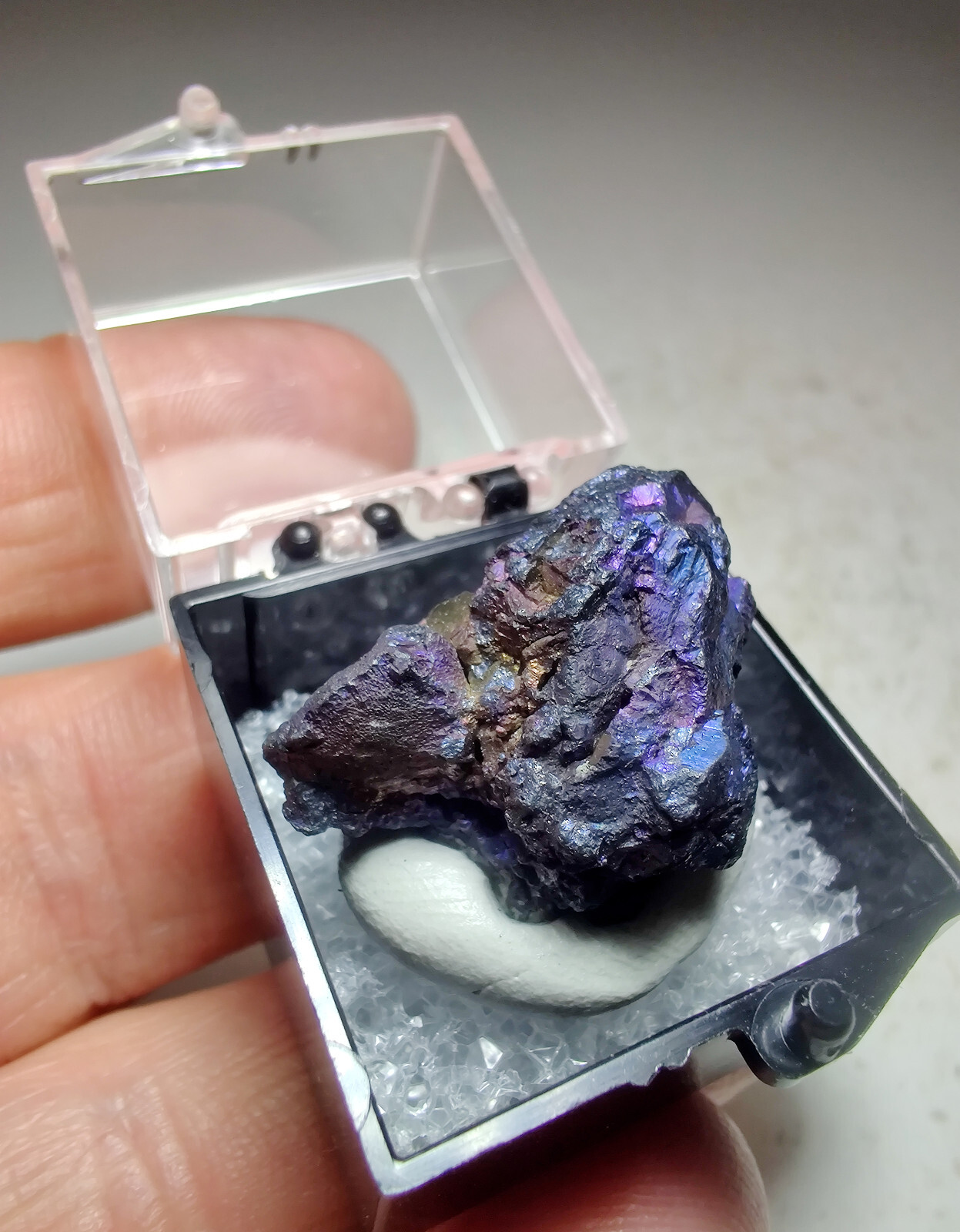 Iridescent Chalcocite crystal specimen. Flambeau Mine, Wisconsin. 3 cm.