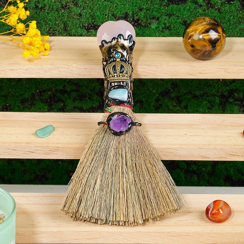 Enchanted Mini Witch Broom Crystal Protection Altar Tool Pagan Wiccan Decor Gift