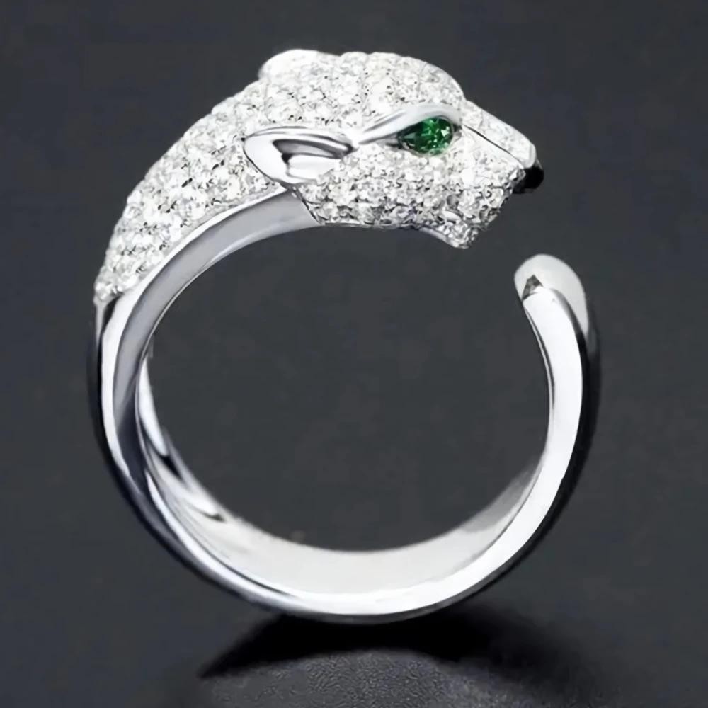 Noble 925 Sterling Silver Leopard Head Ring Crystal Jewelry for Women and Men
