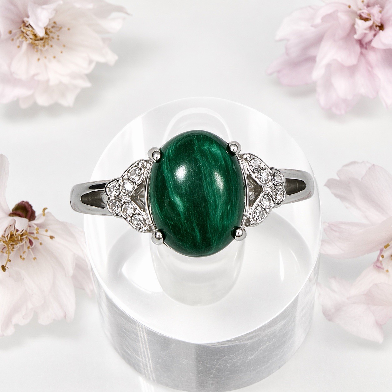Wholesale 7 Pcs Natural Malachite Stainless Steel(316) Rings Crystal 8x10mm