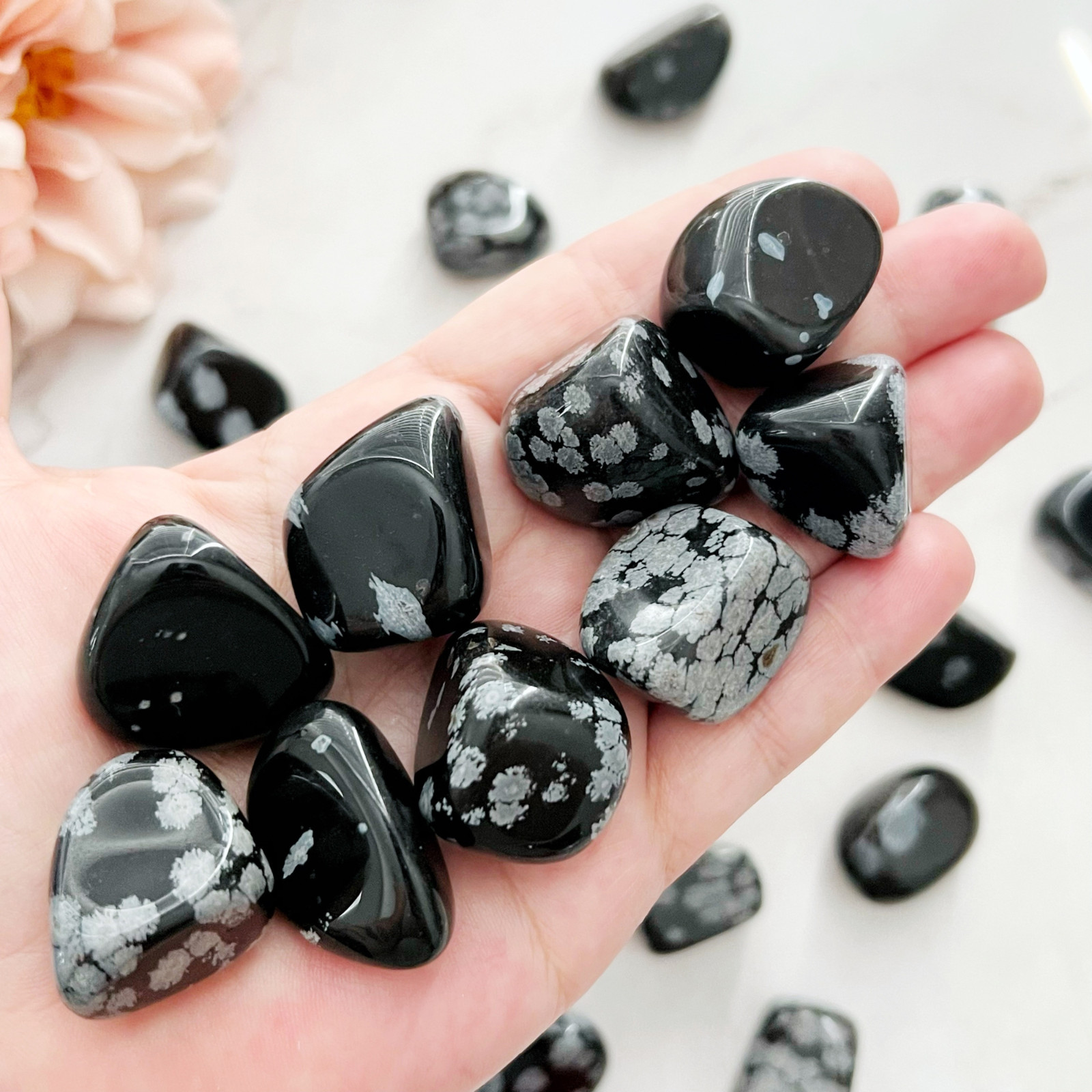 Snowflake Obsidian Tumbled Stones 20-30mm, Crystal Healing, Wholesale Bulk Lots
