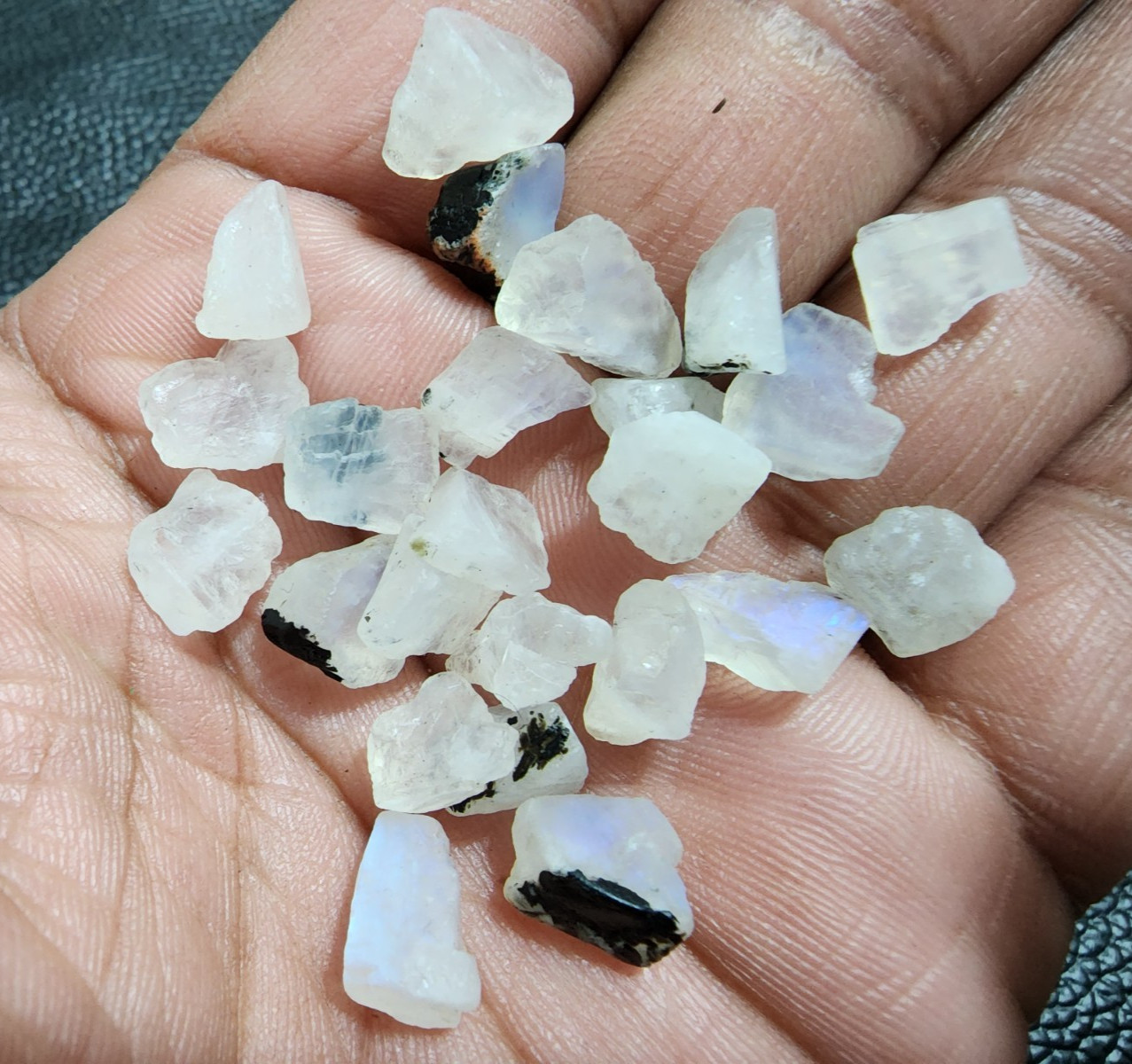 Wholesale White Rainbow Moonstone Rough 24 Pcs 8-12mm Natural Gem Crystals