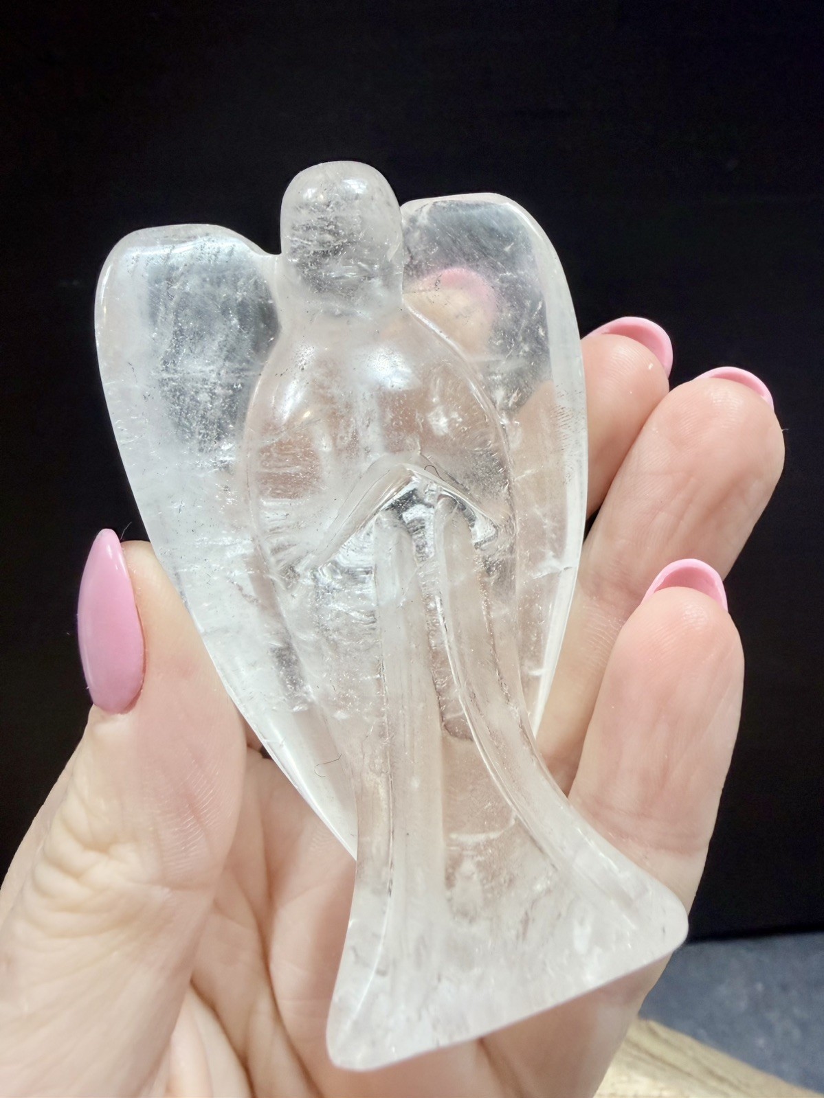 Crystal Clear Quartz Angel Simple Carving spiritual Heal display 7.8cm 116g