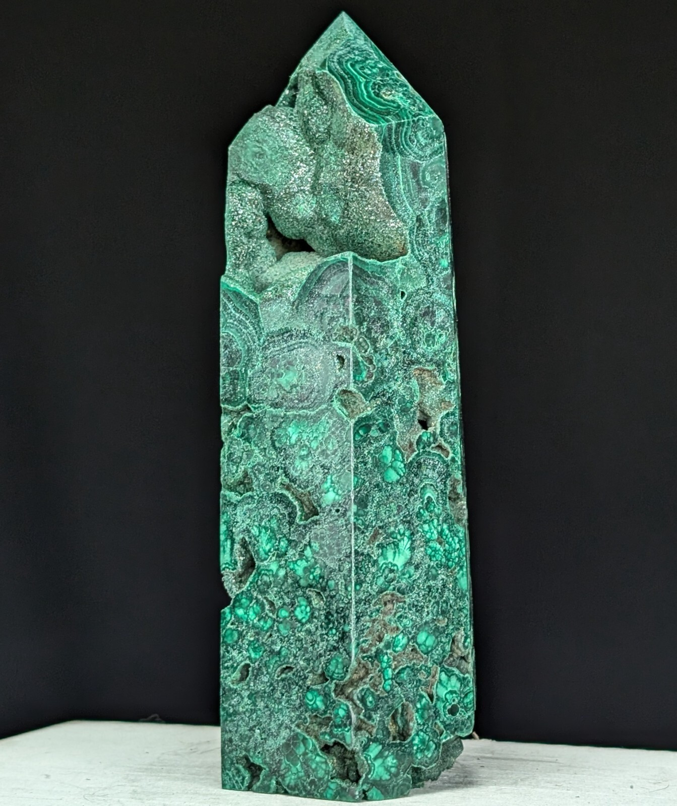 Malachite Tower Druzy Crystal Large Big Tall Point Chakra Wand