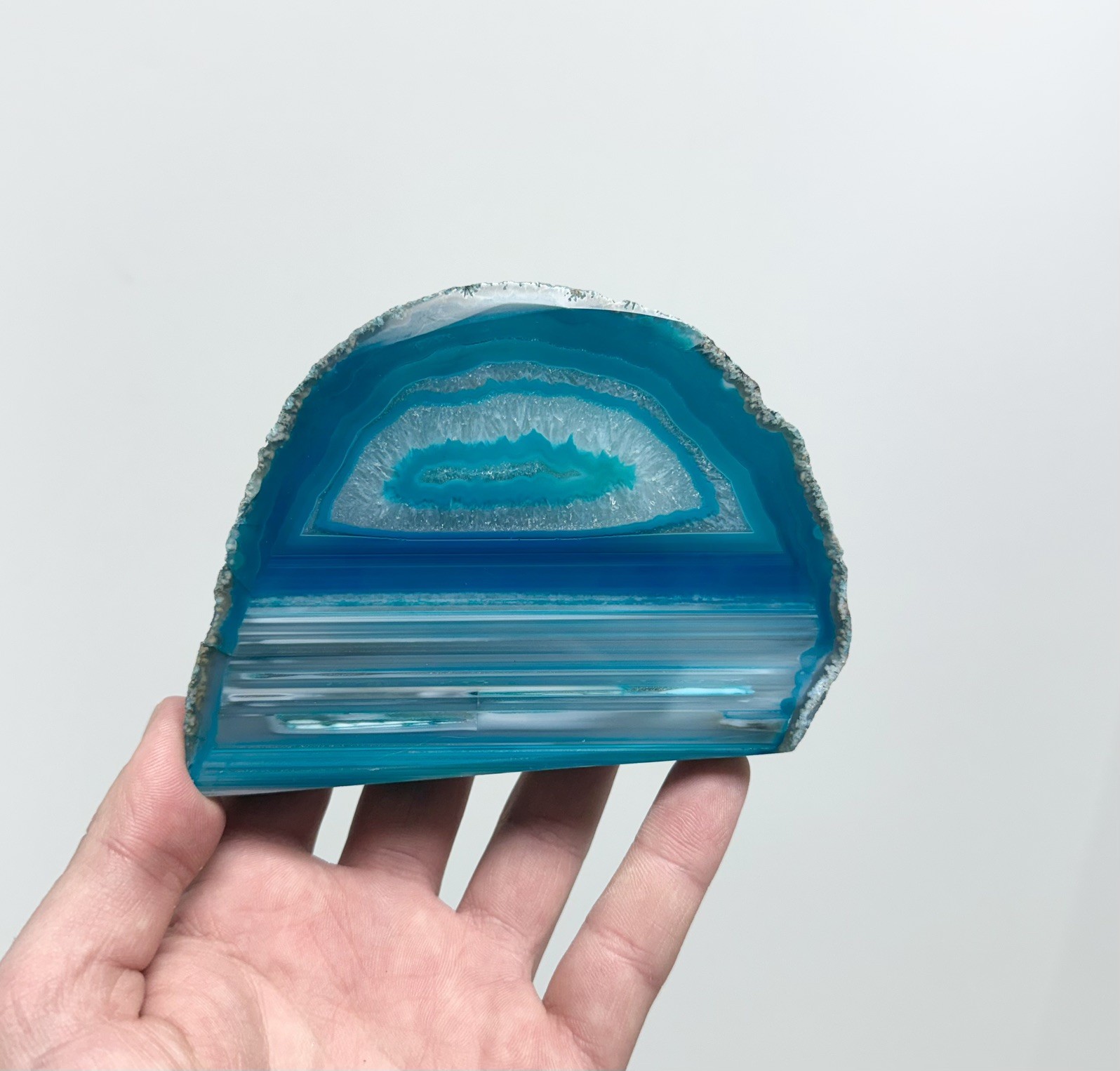 XL Teal Agate Geode Slab AAA w/ Cut Base Brazilian High Quality Quartz Crystal