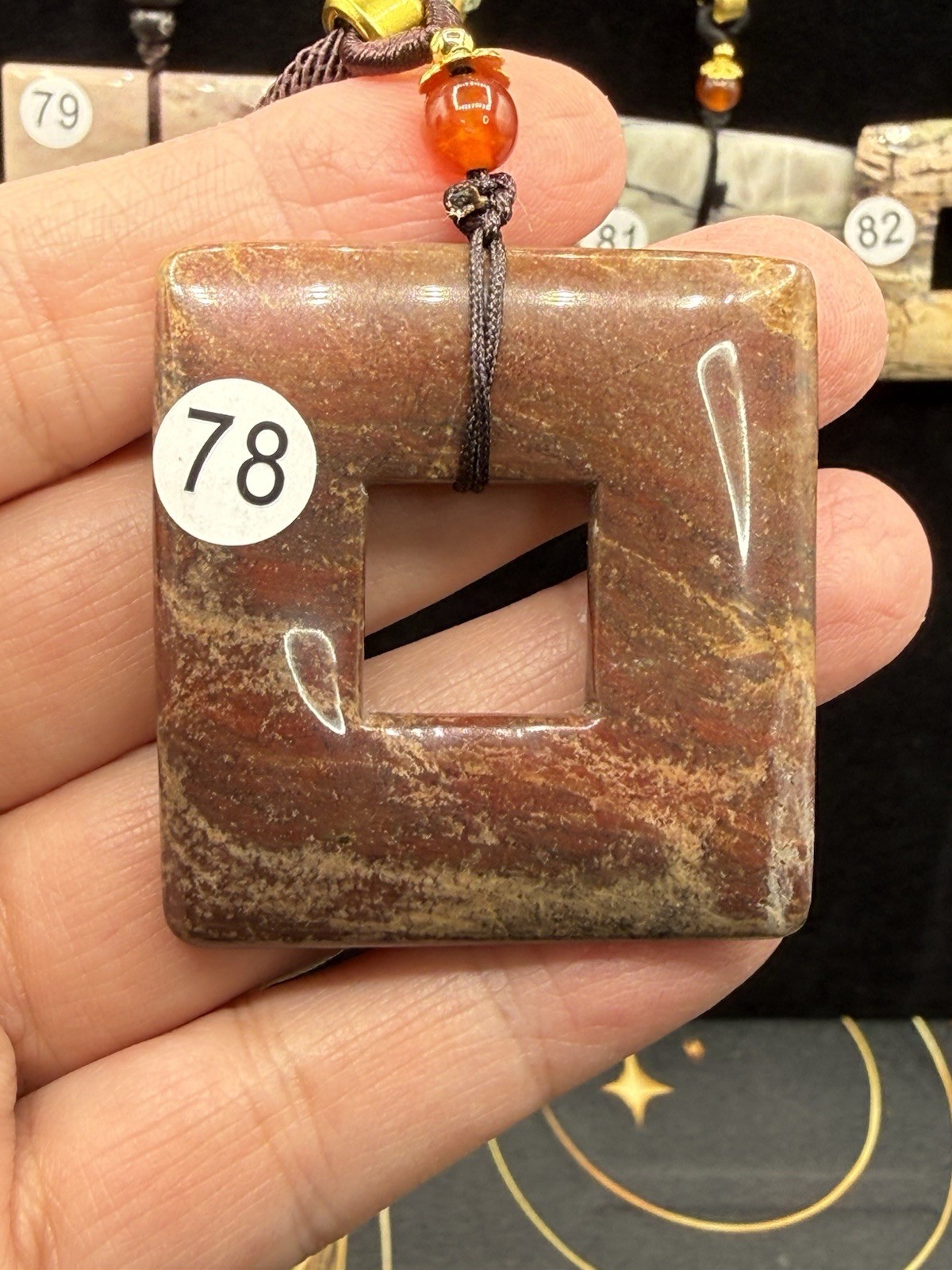 Natural Mixed Crystal Material Square Donut style pendants on Adjustable cord