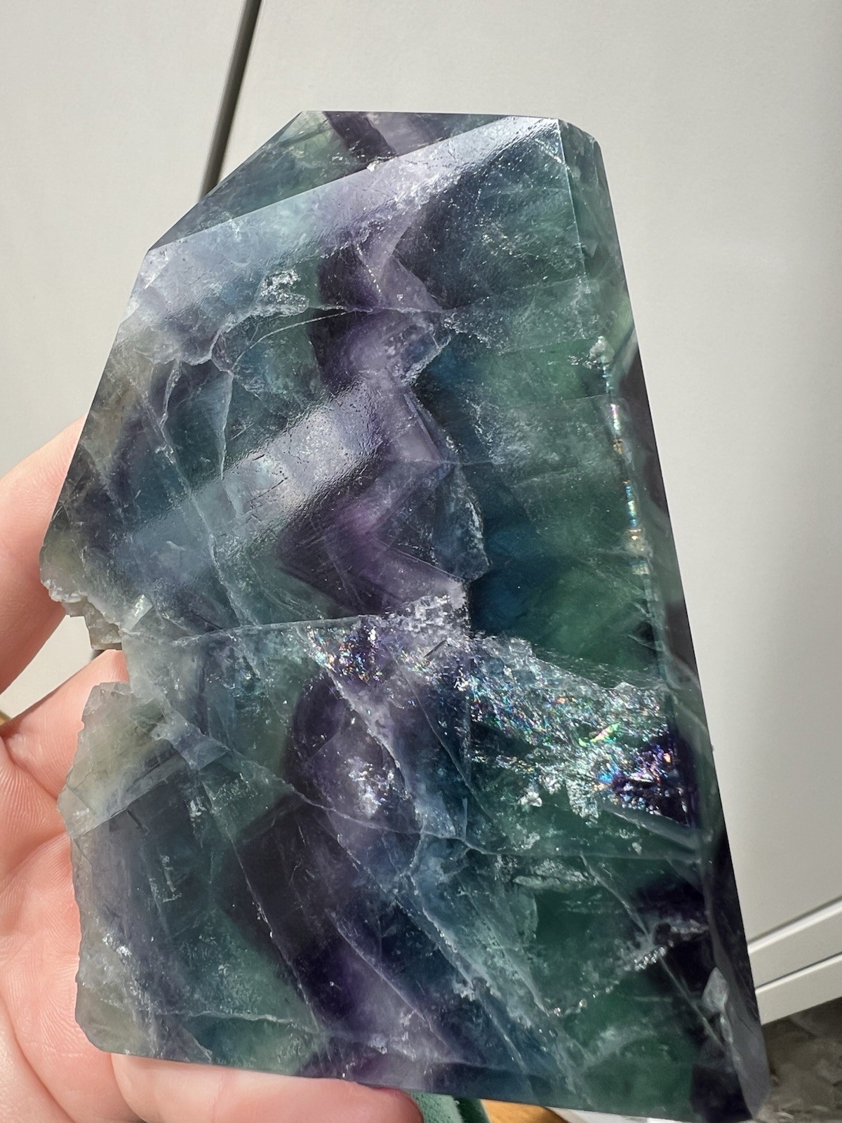 319g – Rainbow Fluorite | Freeform Point |Slab Style with Natural Edge