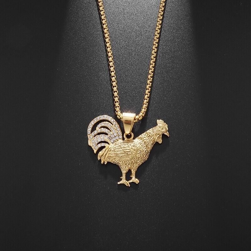 Fashion Jewelry Gold Cubic Zircon Cock Rooster Pendant Necklace Gift Reiki 1PC
