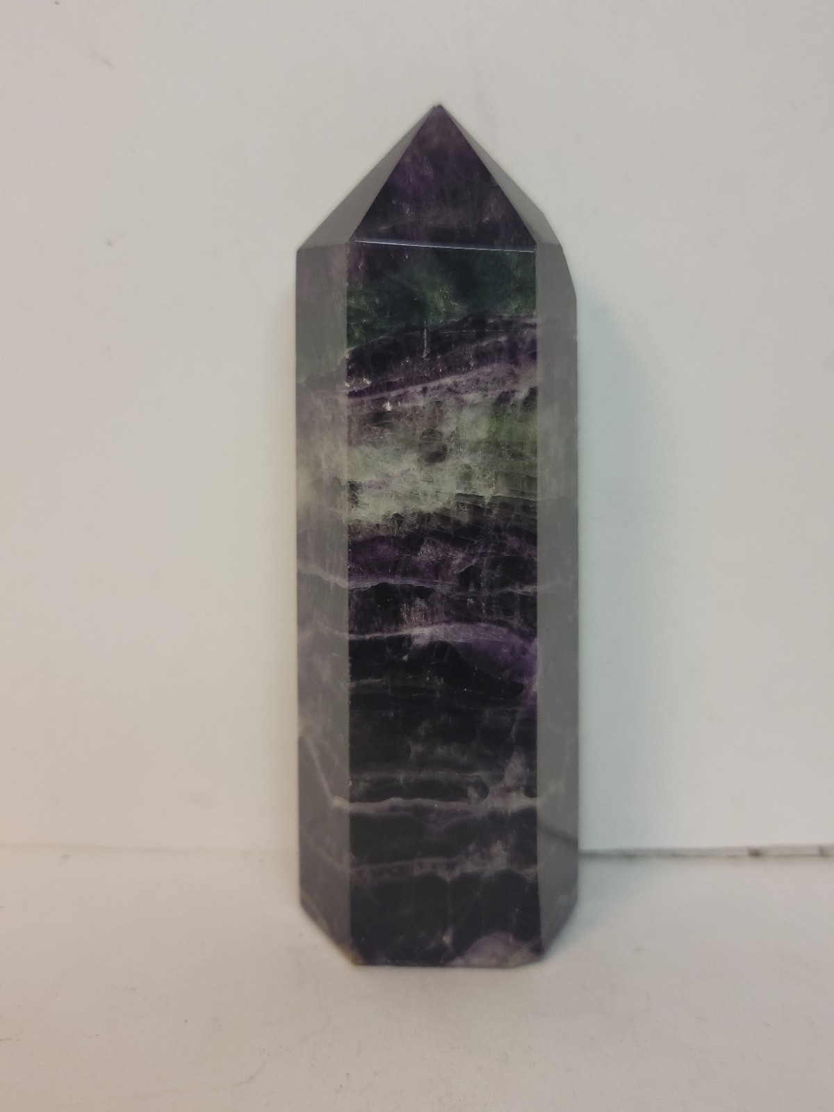 Rainbow Purple & Green Fluorite Crystal Tower Natural Gemstone 310 Grams 4 3/8″