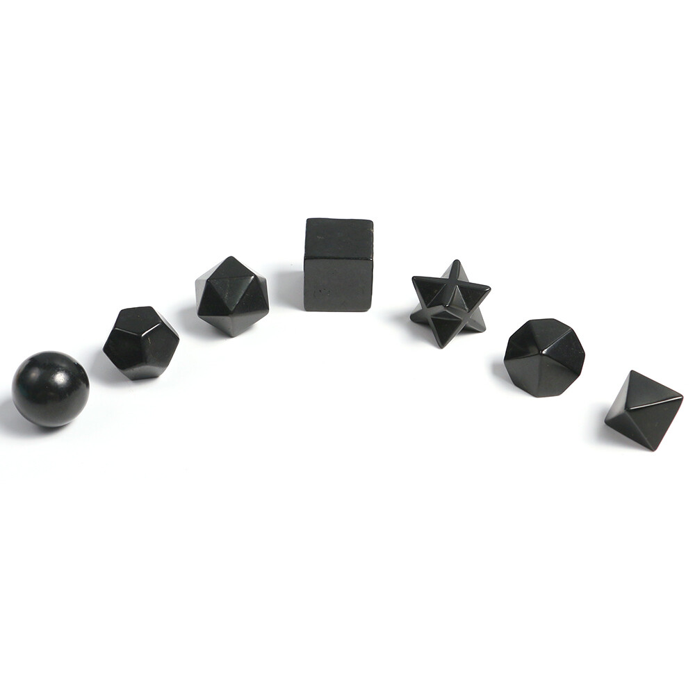 Geometry Shungite Sacred Gemstone Black Platonic Solids Stone EMF Antique Set