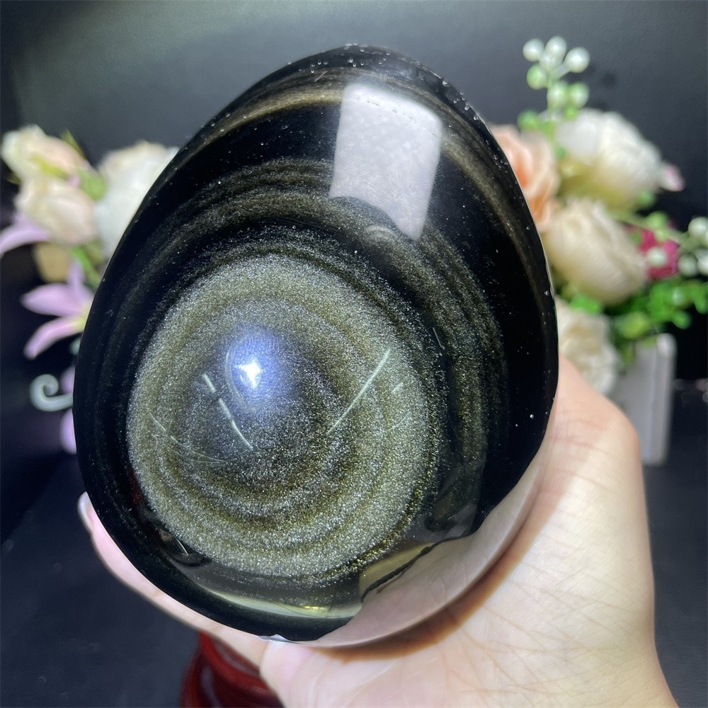 3LB 4.9″ Natural Golden Obsidian Egg Sphere Crystal Quartz Energy Decor Reiki