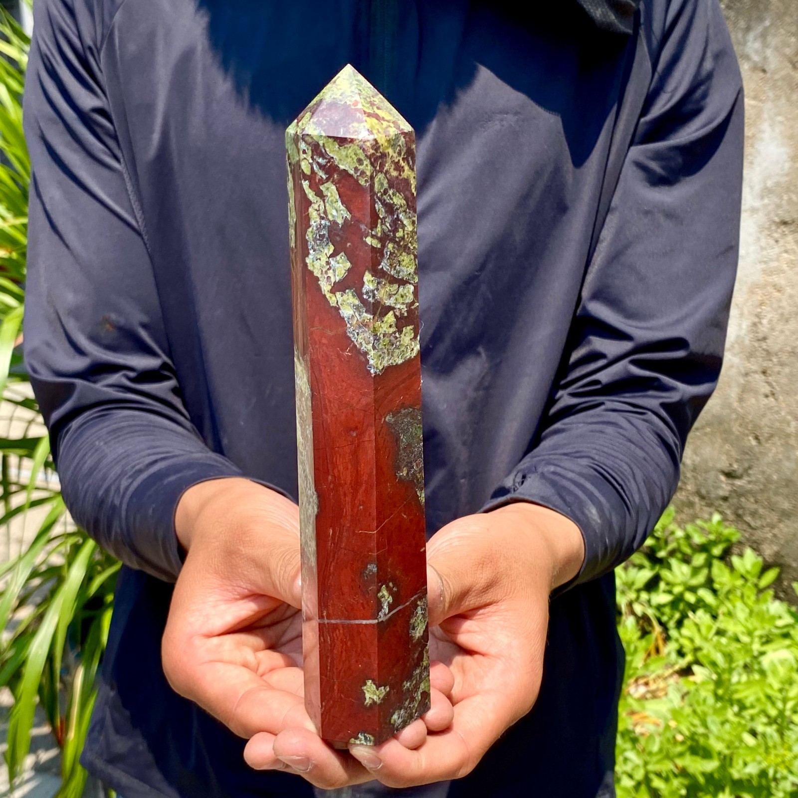1.37LB Large Natural Dragon Blood Column Obelisk Crystal Column Wand Point Heali