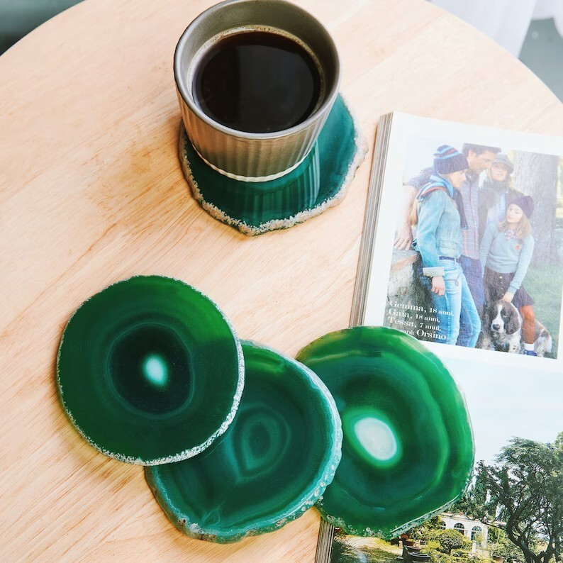 Natural Green Agate Slice Geode Drink Cup Coaster Housewarming Christmas Gift