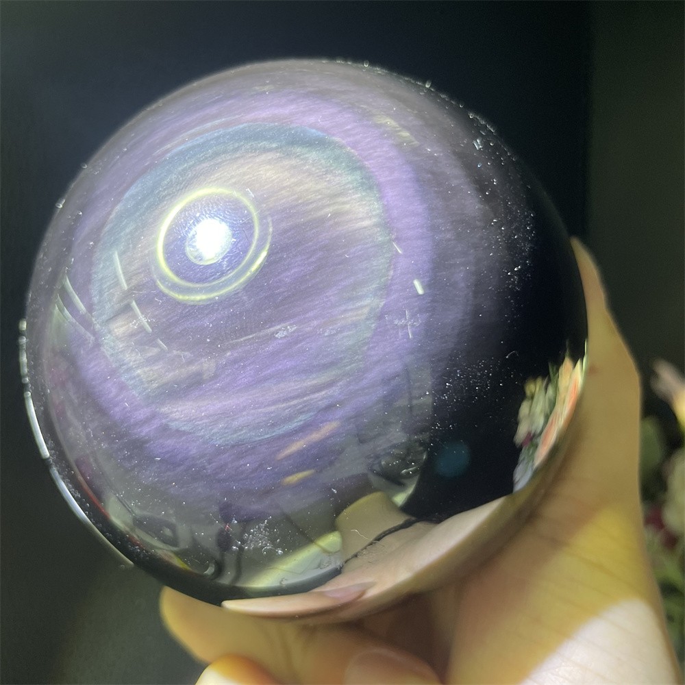 2LB 3.5″ Natural Rainbow Obsidian Sphere Ball Carved Crystal Quartz Decor Reiki