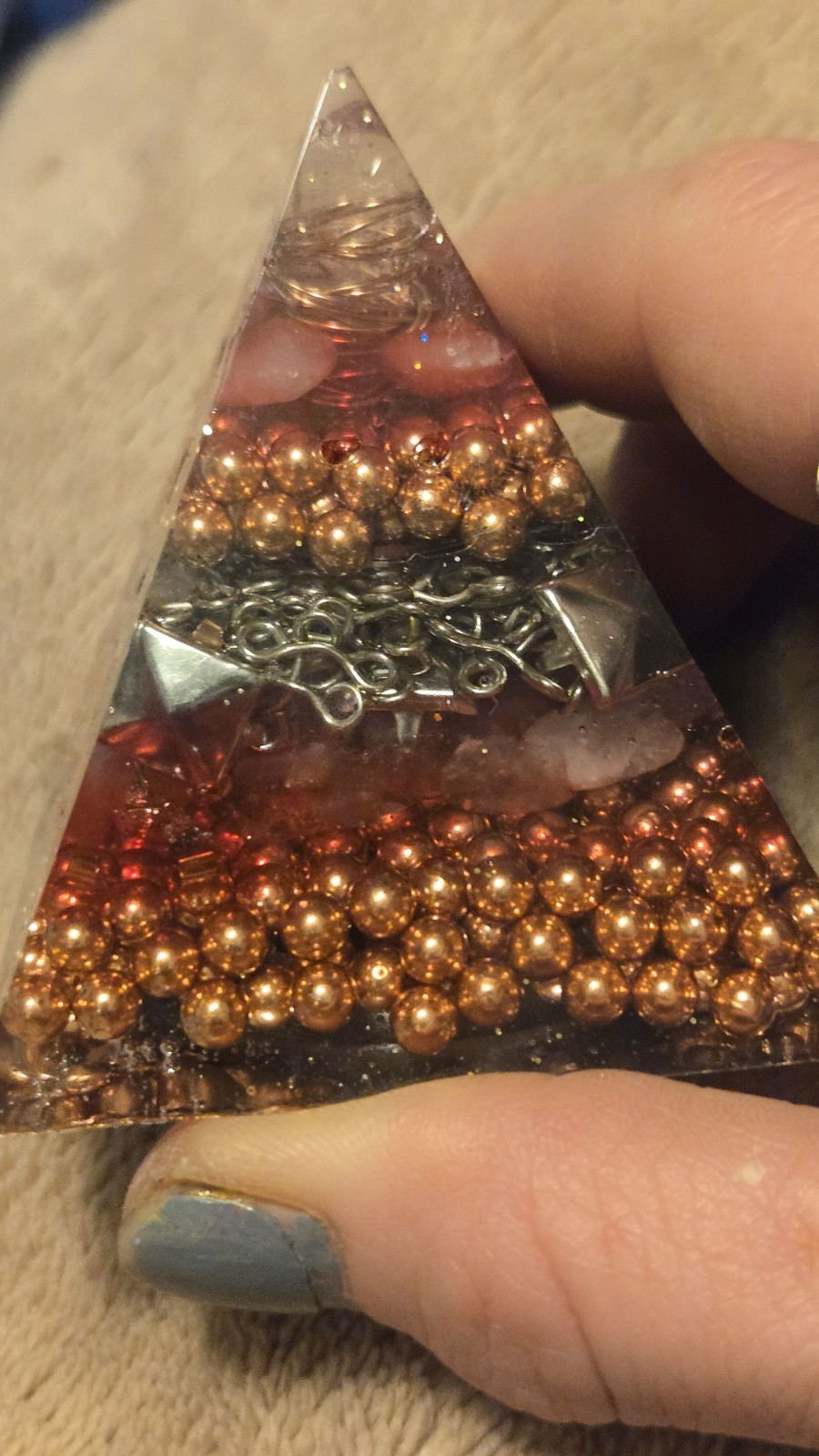 Dark Feminine Rose Quartz Orgonite Pyramid – 2.25″ Steampunk Gothic Decor
