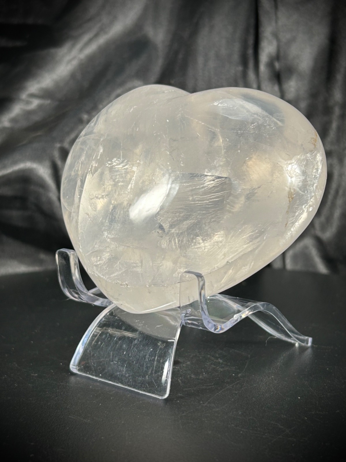 3.64” STUNNING Clear Quartz Heart With Acrylic Stand – 1 pound (456 grams)