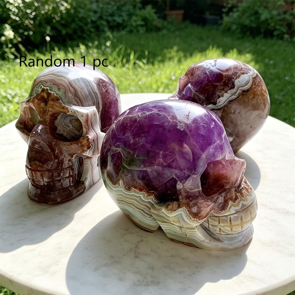 New！Natural Crystal Amethyst Agate Skulls Polished Good Pattern Office Decor