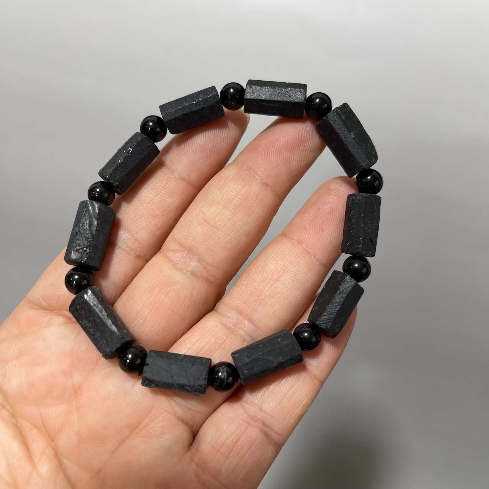 2pcs Natural Rough Black Tourmaline 14*7mm Stretch bracelet