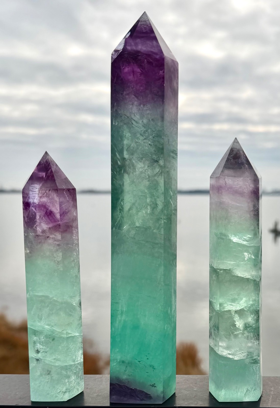 Wholesale 3 Pcs Large Natural Watermelon Fluorite Obelisk Crystal Tower Point