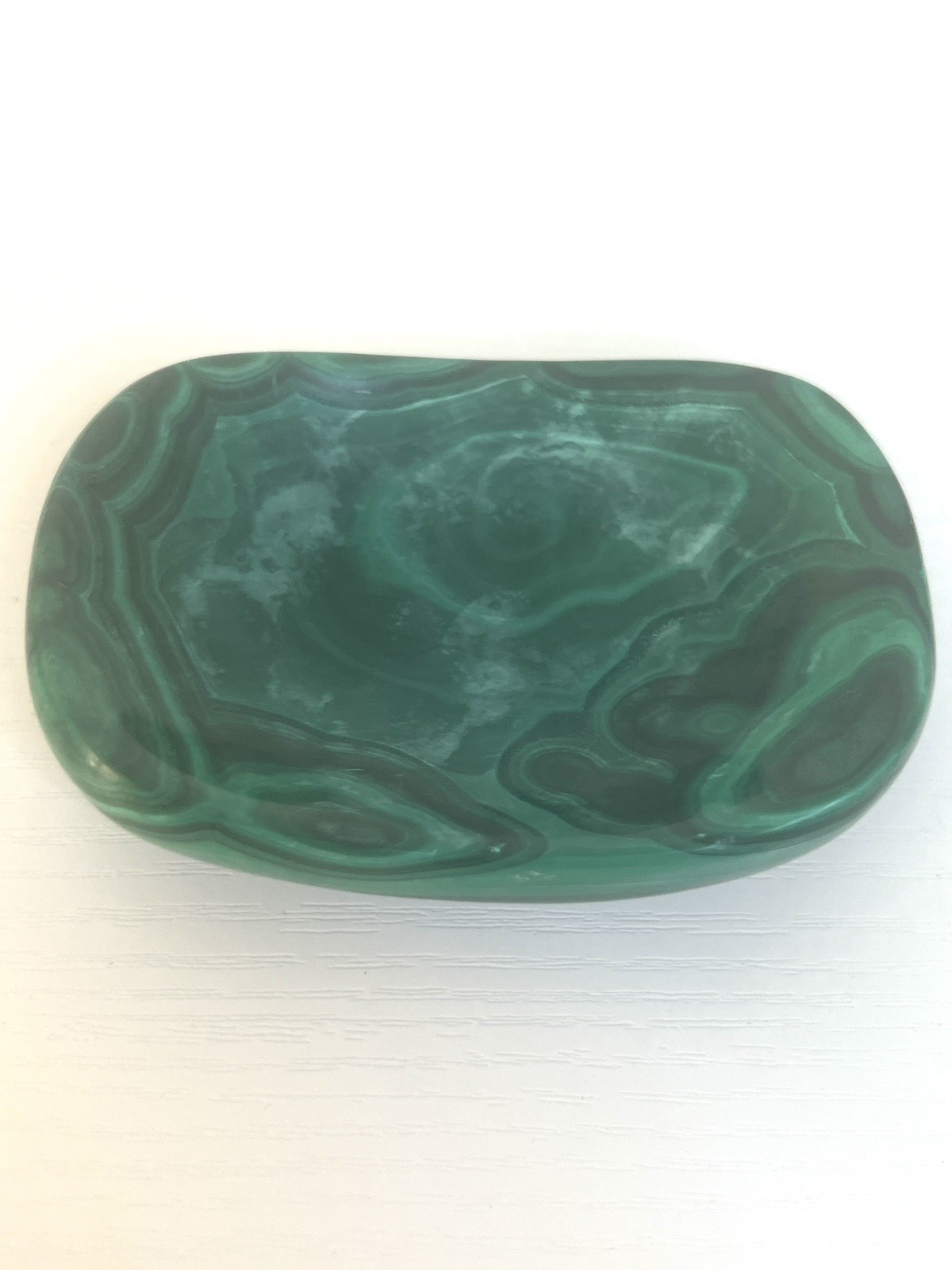 Natural Solid Malachite Stone Hand Carved Oval Dish 3.5”x2.5”