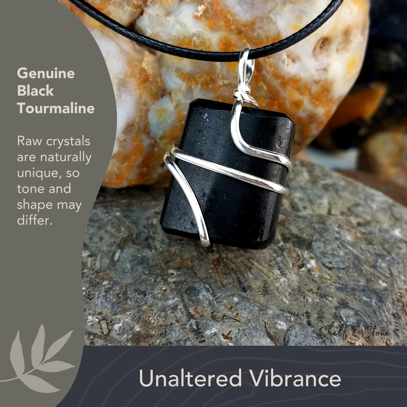 Black Tourmaline Wire Wrapped Necklace for Spirtual Protection, with Cord.
