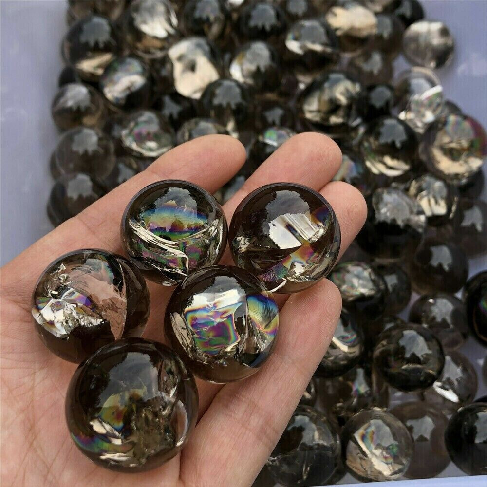 5pcs Natural Smoky Quartz sphere Rainbow Crystal Ball Reiki Healing wholesale