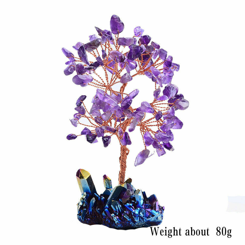 Money Tree Amethyst Crystals Gemstone Beads Rainbow Titanium Cluster Base Bonsai