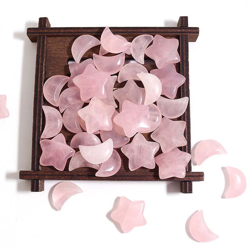 Natural rose quartz crystal moon star small chakra healing stone crafts 30pcs