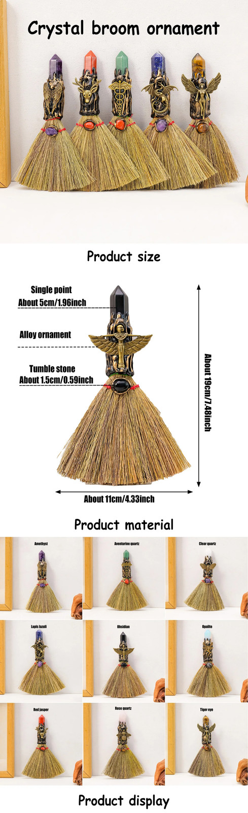 Natural Amethyst Crystal Single Pointed Magic Broom Purifying Energy Home Gift