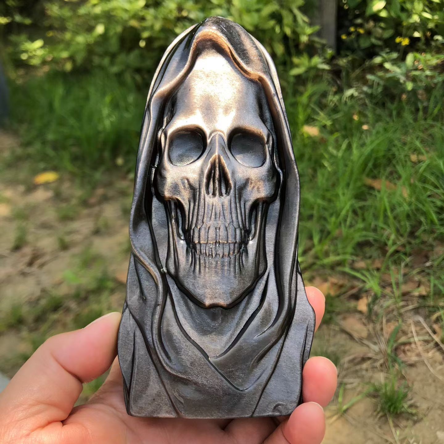 Natural silver Obsidian Hand Carved Quartz Skull Crystal Reiki Healing 1pc