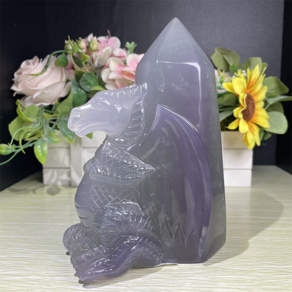 4.7LB 6.6″ Natural Rainbow Fluorite Dragon Figurine Quartz Crystal Carving Gift