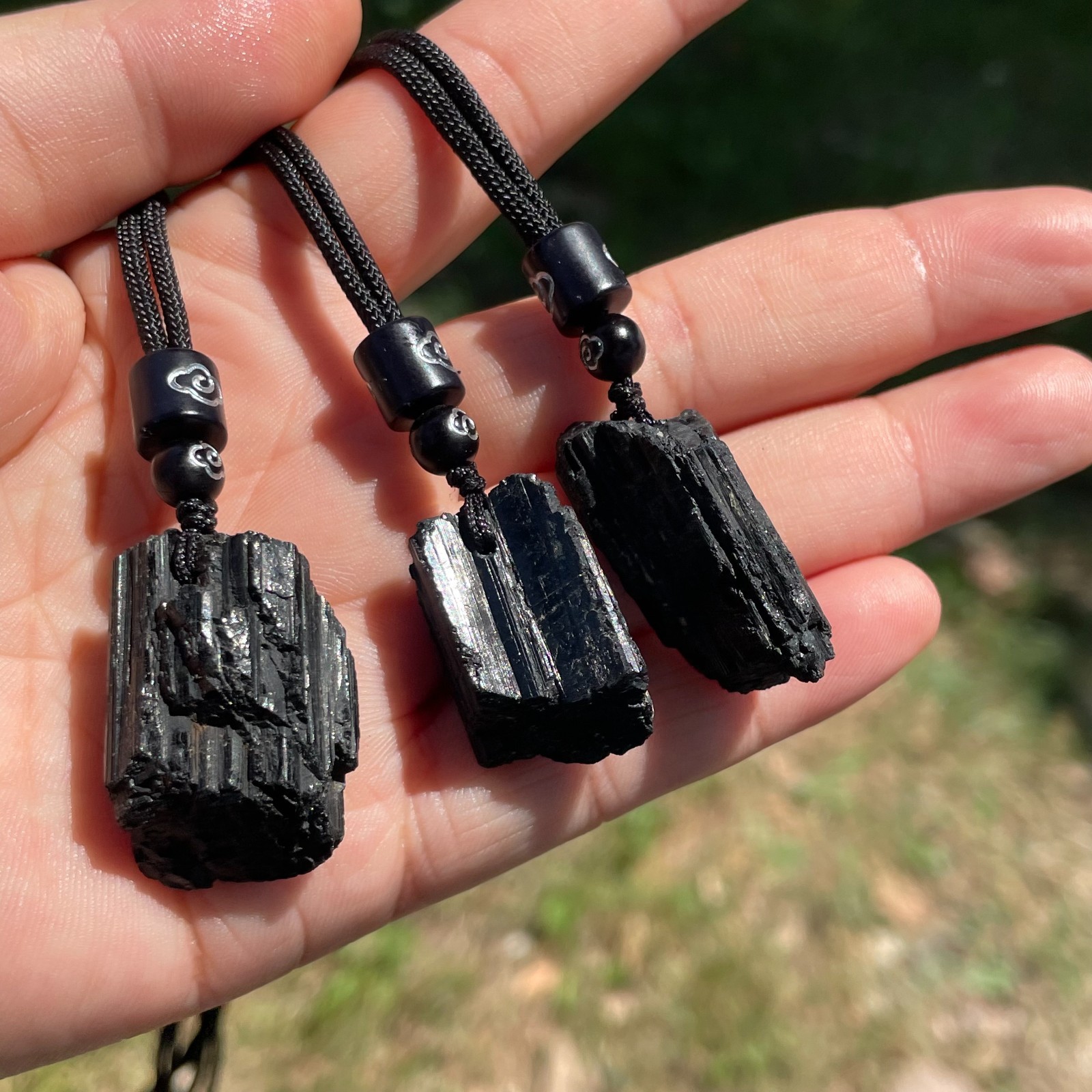 3pcs Black Tourmaline Pendant Healing Reiki Lucky Raw Crystal Men Women Necklace