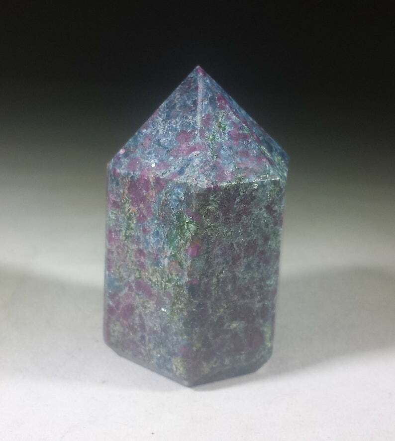 NATURAL RUBY IN KYANITE CARVED FACETED POINT GEMSTONE CRYSTAL POINT
