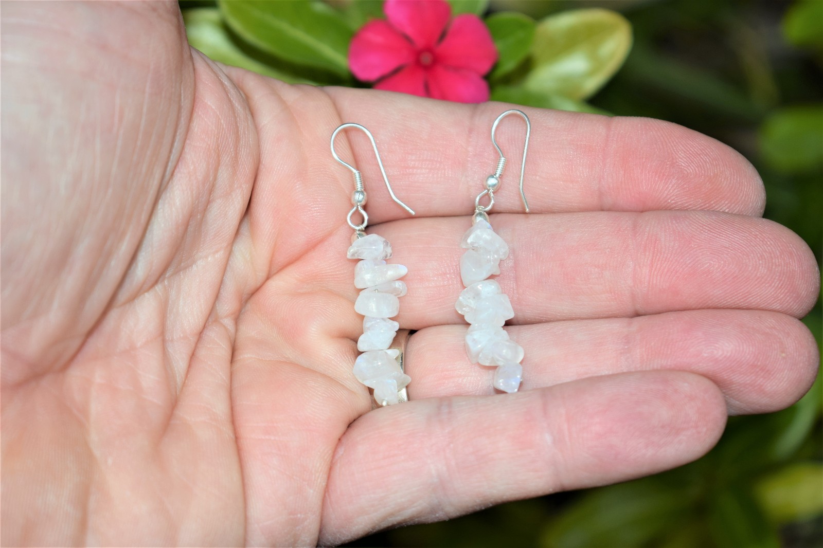 CHARGED Rainbow Moonstone Designer Crystal Chip Earrings REIKI! ZENERGY GEMS™