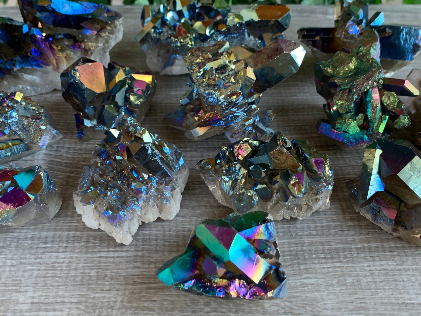 Aura Rainbow Quartz Clusters, Grade A+ Rainbow Aura Quartz Geode, Rainbow Quartz