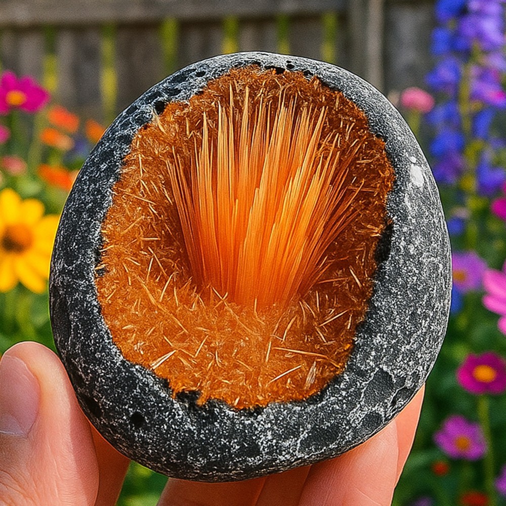 Rare Natural Meteorite Quartz Crystal Specimen Goethite Orange Copper Ore Decor