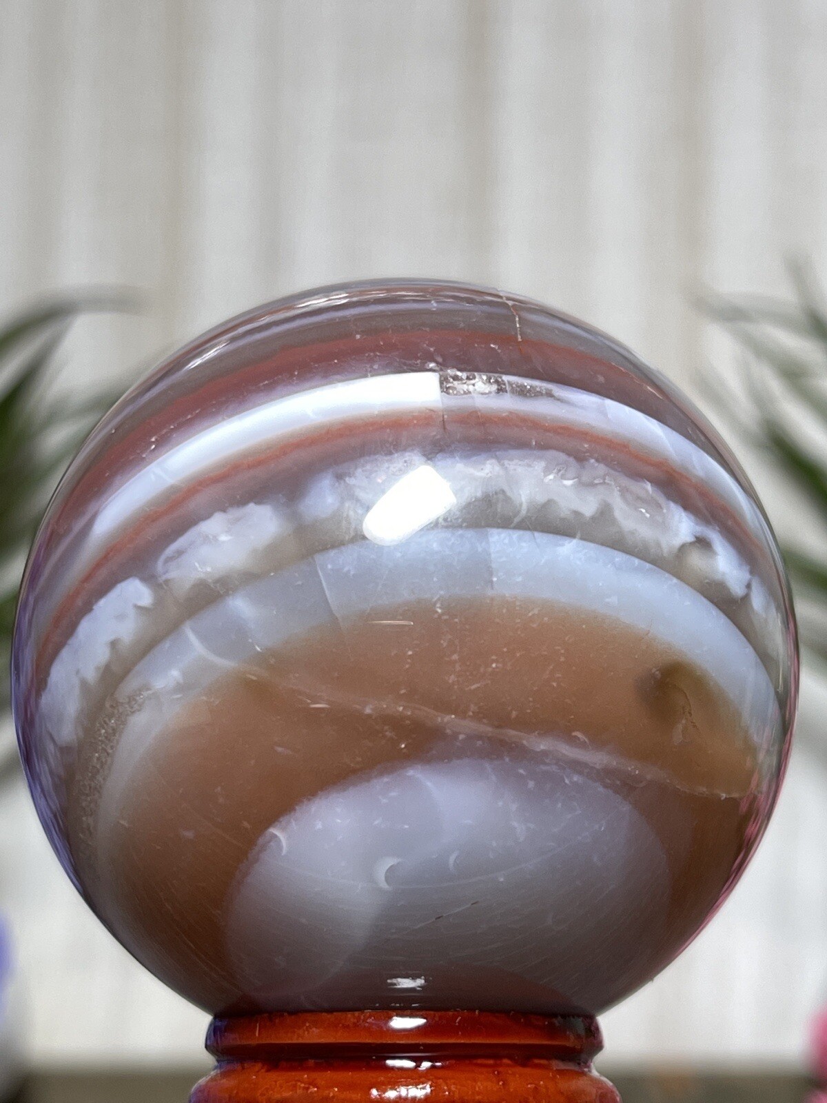 RED BANDED AGATE SPHERE – Mineral Orb Grey Crystal Witch Chakra Reiki Ball Decor