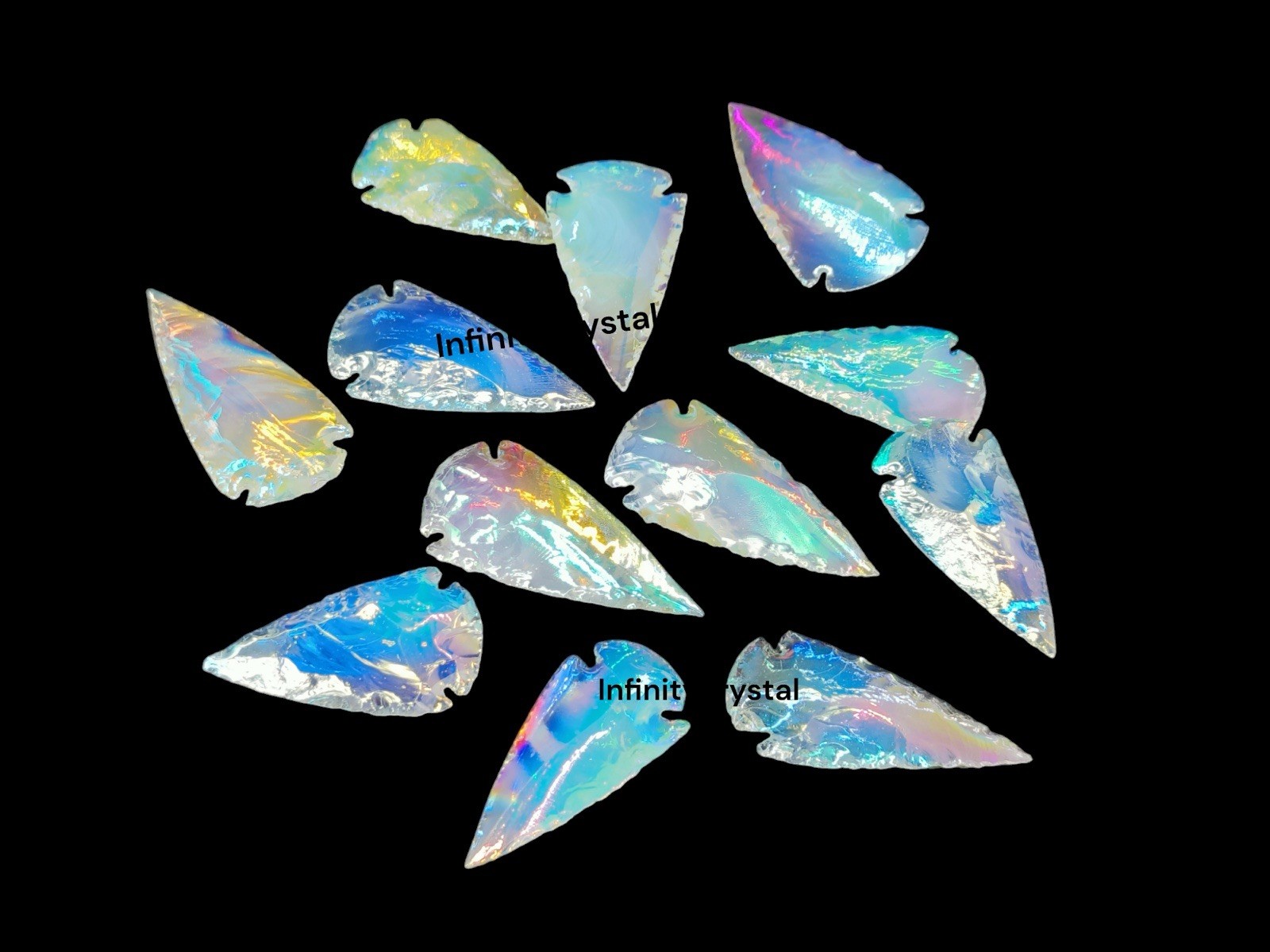 Opalite Glass Arrowhead Pendant 1-2” Handcrafted Crystal Point Wicca Pagan Charm