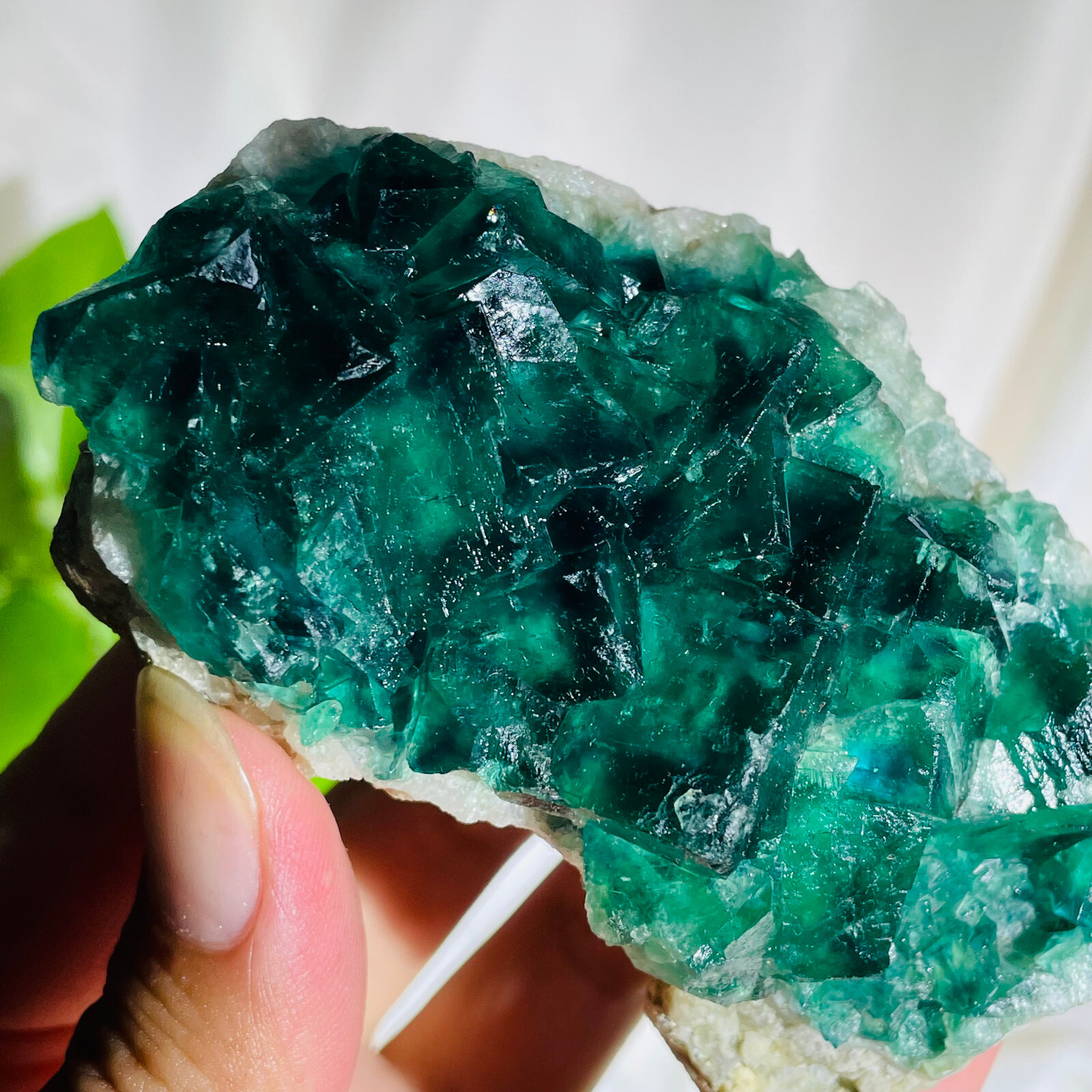 306g Natural Rough Green Fluorite Square Grain Quartz Crystal Specimen