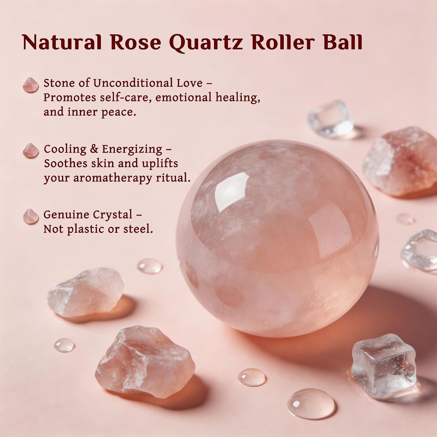 Luxury Rose Quartz Roller Ball Bottles, 50ml Glass Perfume for Essential Oils