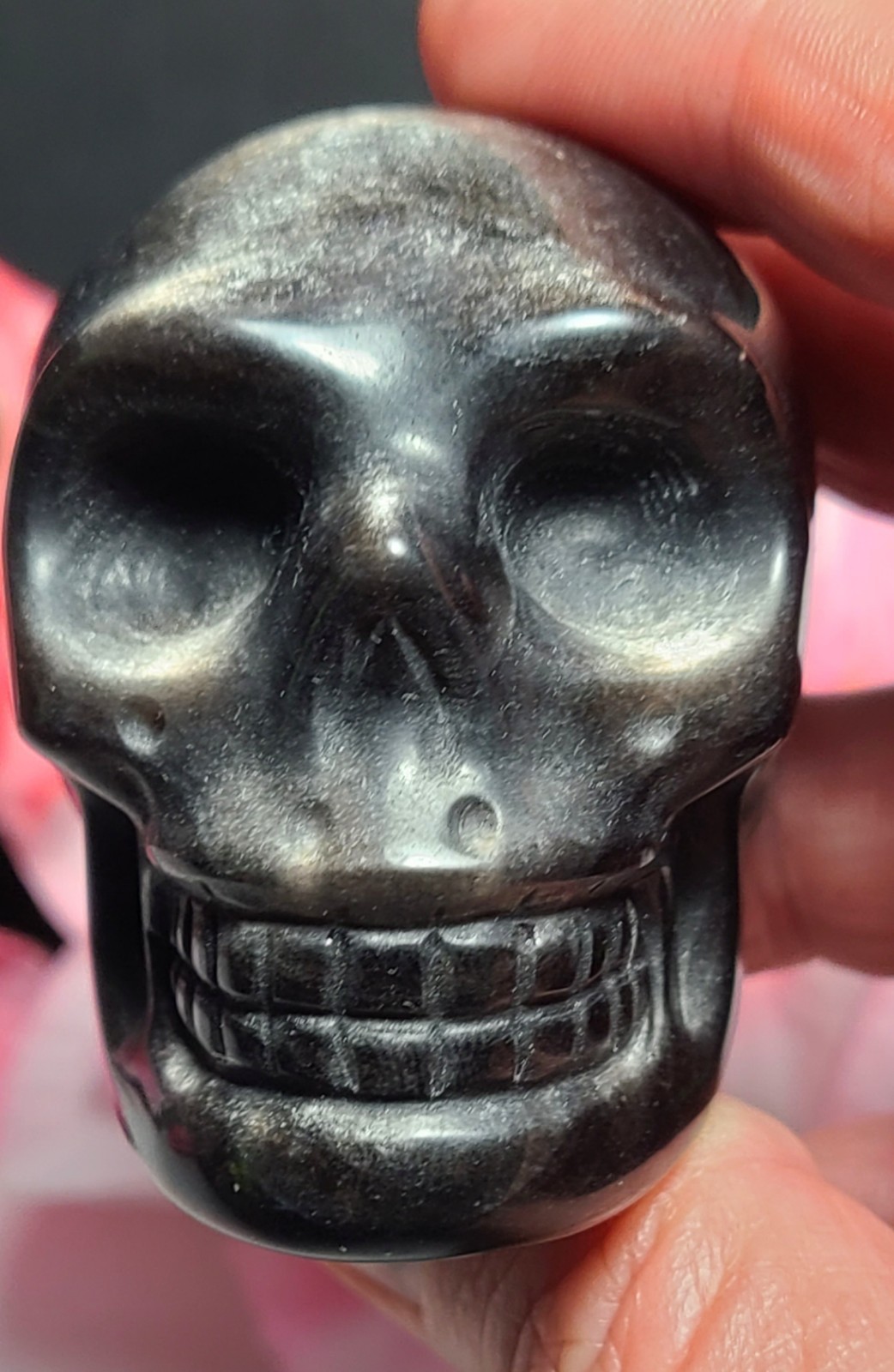 2.2″ 150g Gorgeous AA++ Silver Sheen Obsidian Skull Head Stone Crystal Reiki