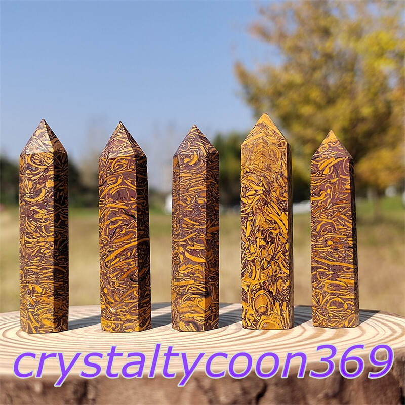 5pcs Natural Mariam Jasper Quartz Crystal Obelisk Point Tower Healing 5.5cm
