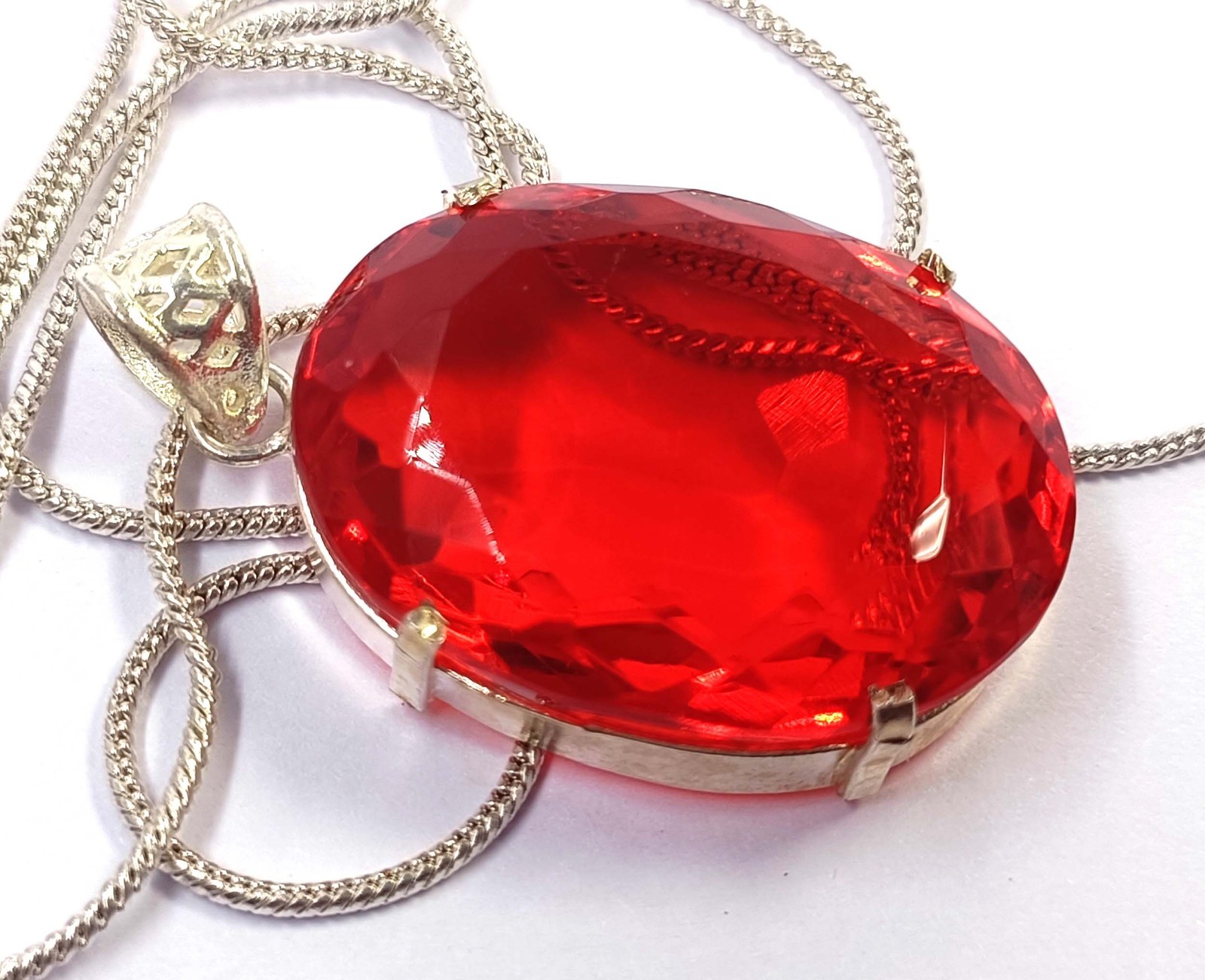 113 Ct Natural Red Ruby Mozambique Pendant Oval Shape 925 Solid Silver IGL 6JNA